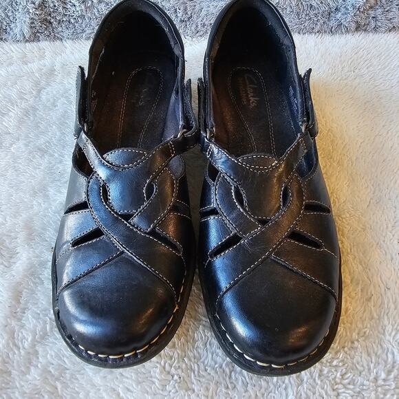 Clarks Women's Nikki Regatta Leather Bendable Loafer Shoes Size 8W Black Comfort - Picture 2 of 5
